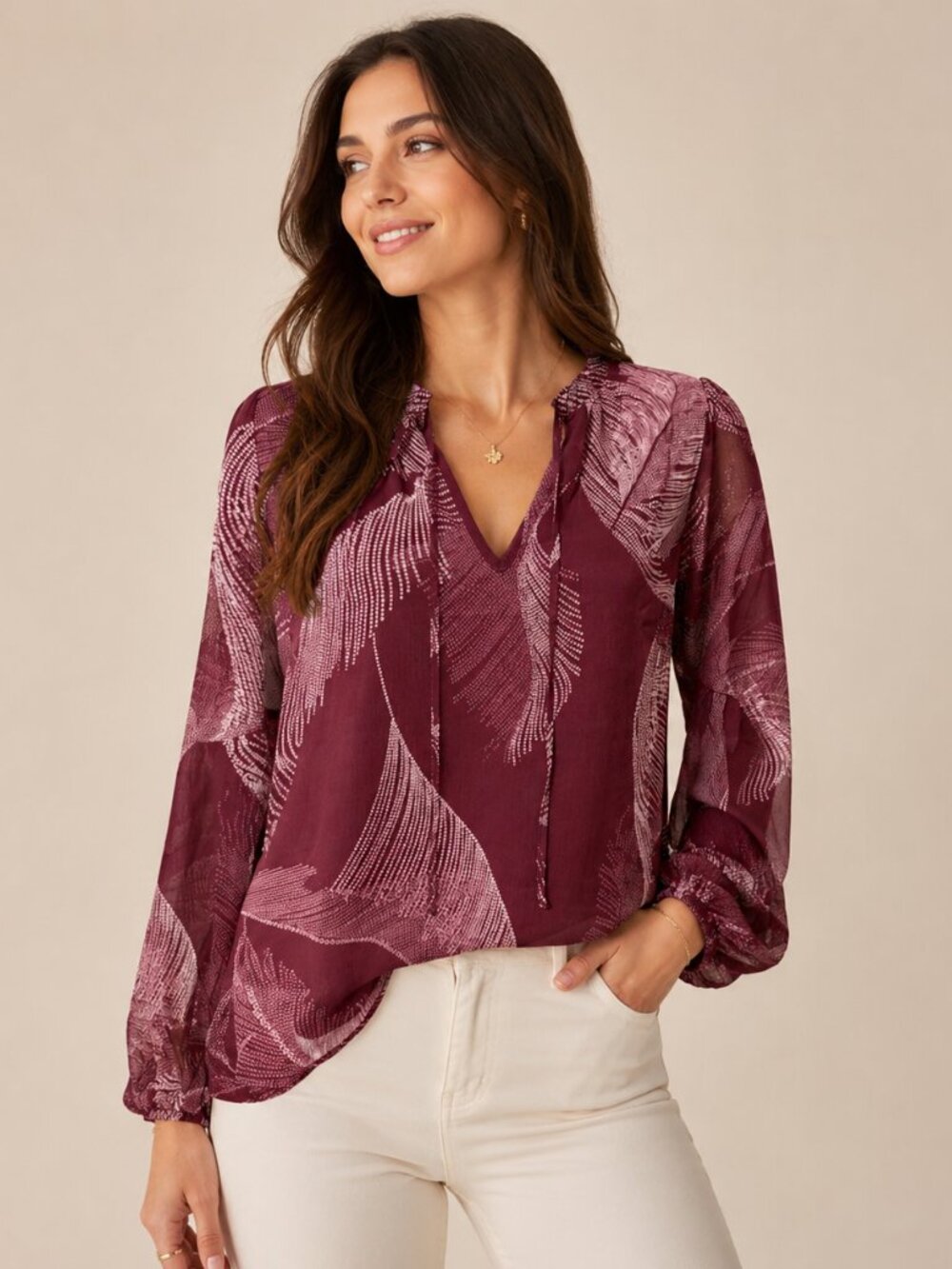 Haver & Blair Burgundy and White Patterned Blouse